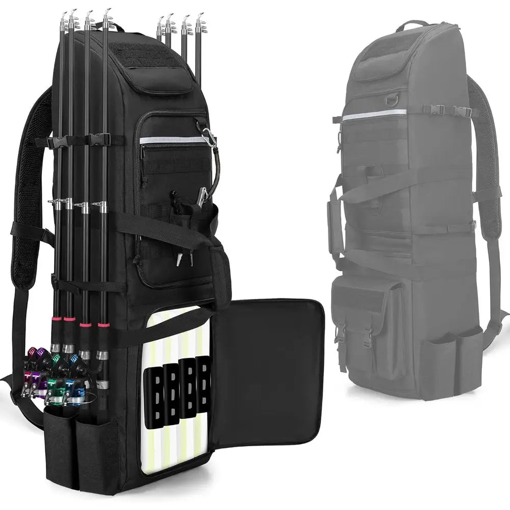 Fishing Backpack 8 Rod Capacity With Gear Storage And Molle System