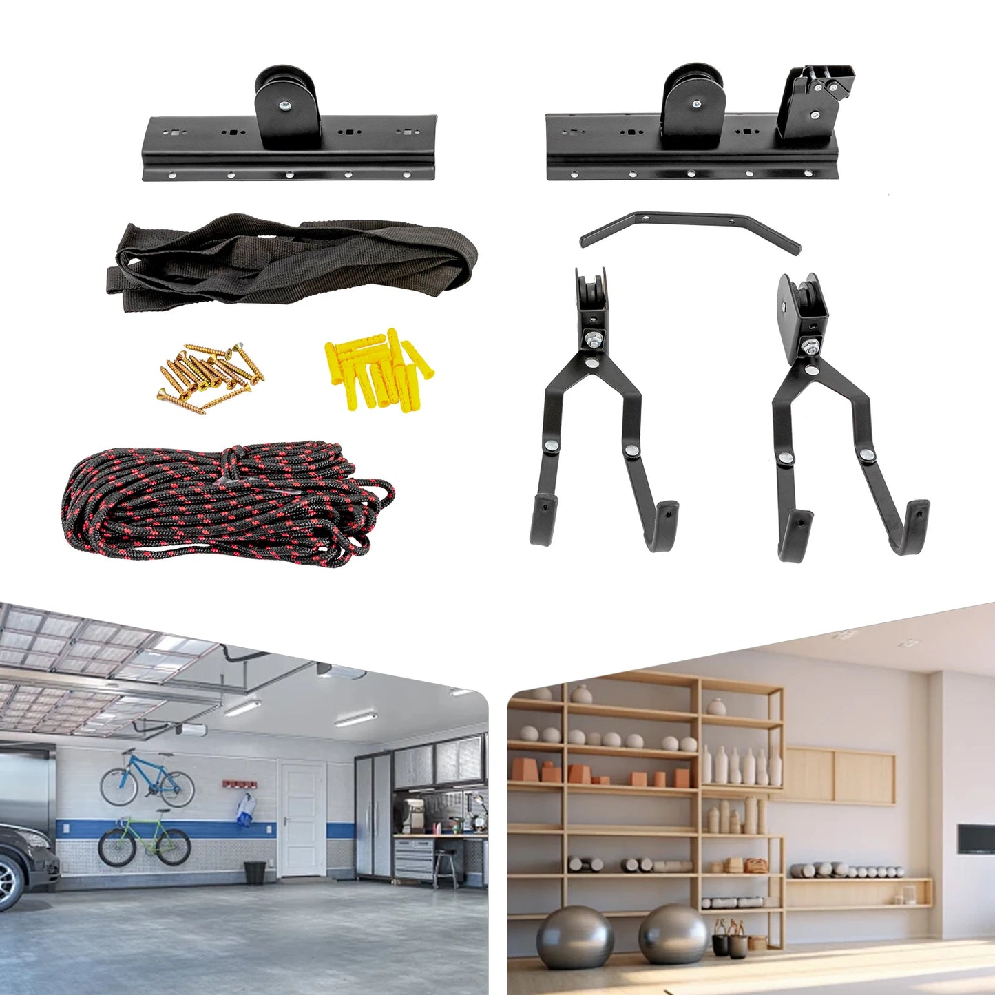 Bike Hoist Garage Ceiling Mount Pulley System With Rope