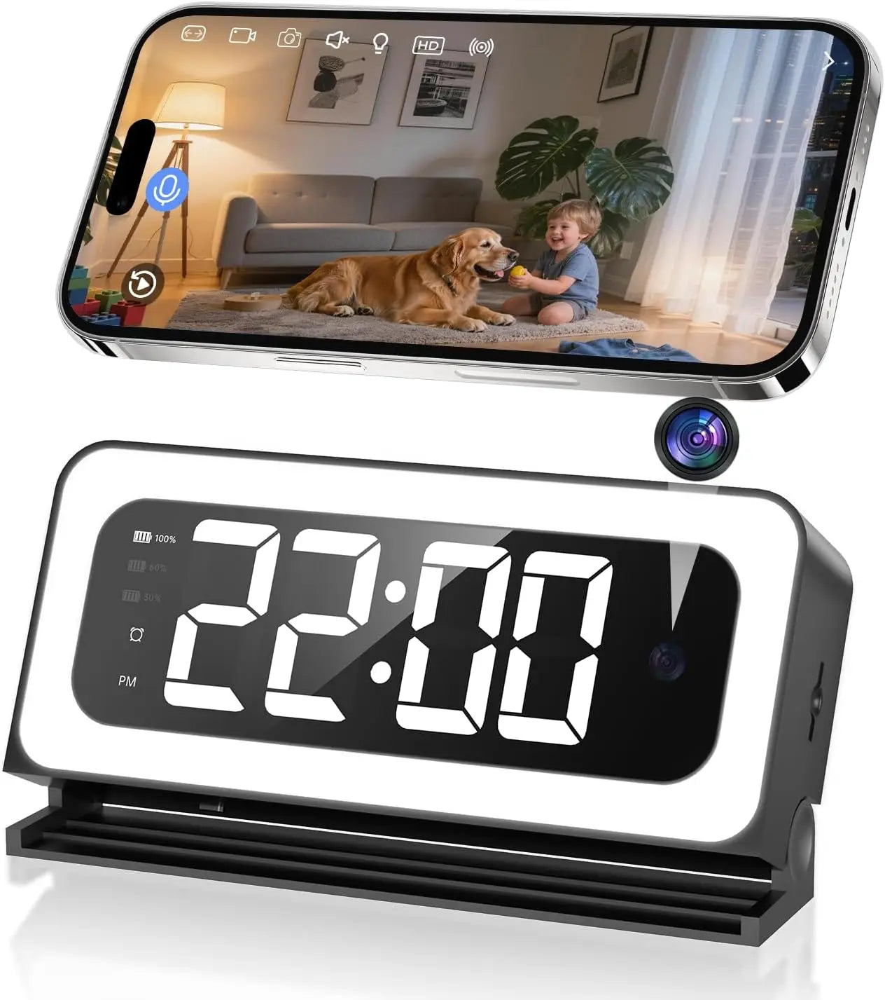 WESECUU Smart Clock Camera 2K Indoor Security Nanny Camera WiFi