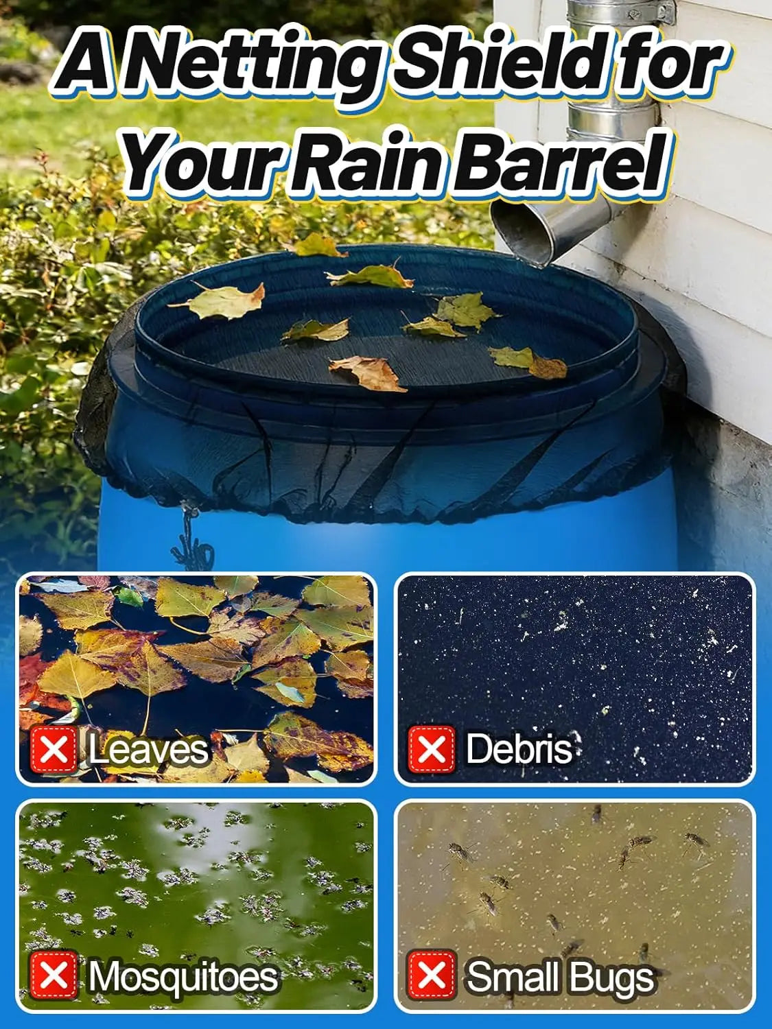 Rain Barrel Mesh Cover Kit With Drawstring For Outdoor Use