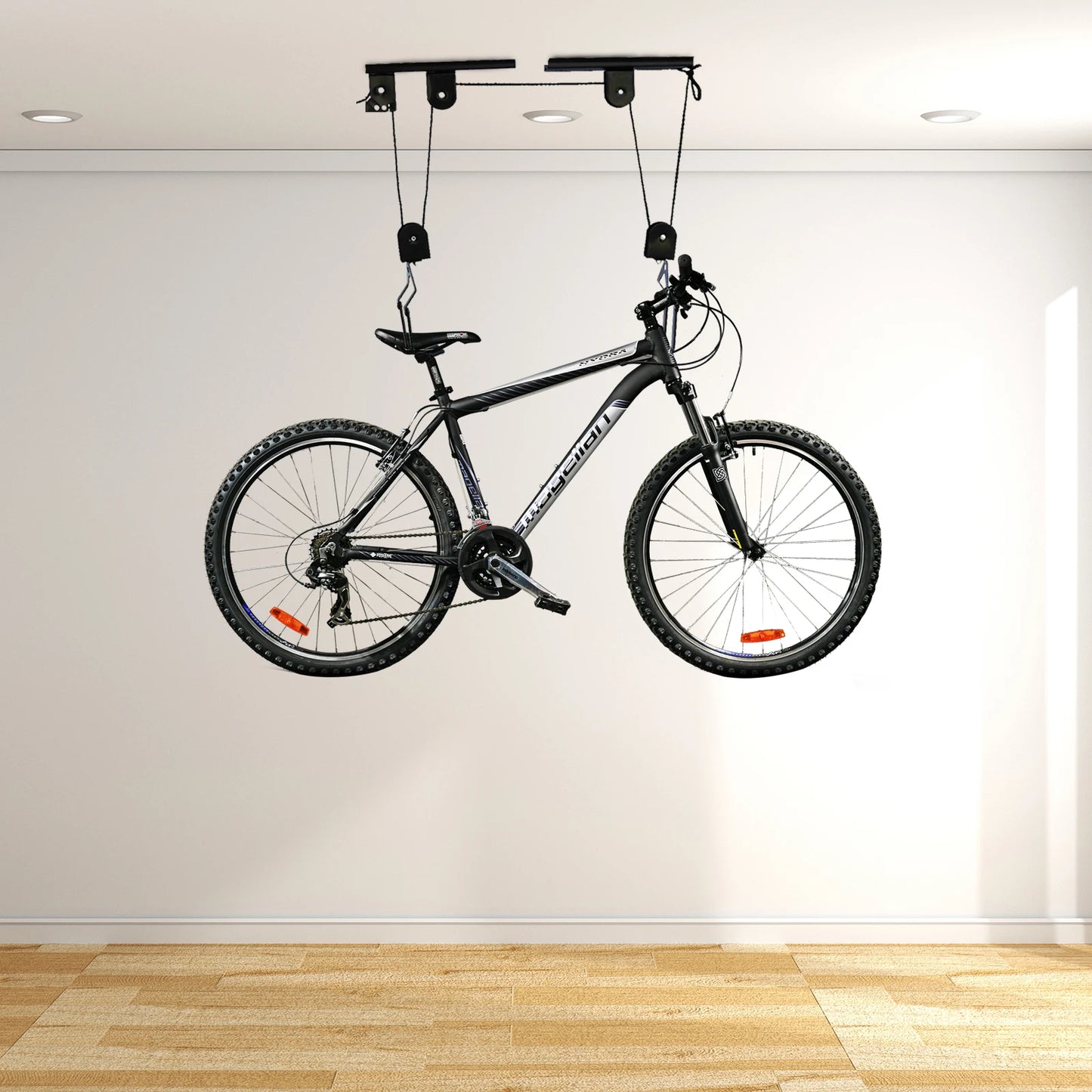 Garage Ceiling Bike Hoist With Pulley Storage System
