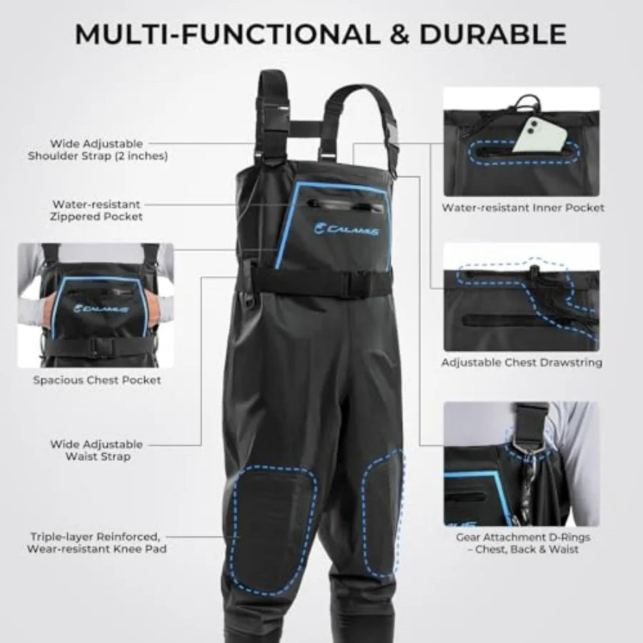 WaveWalker Waterproof PVC Fishing Waders With Slip Resistant Boots