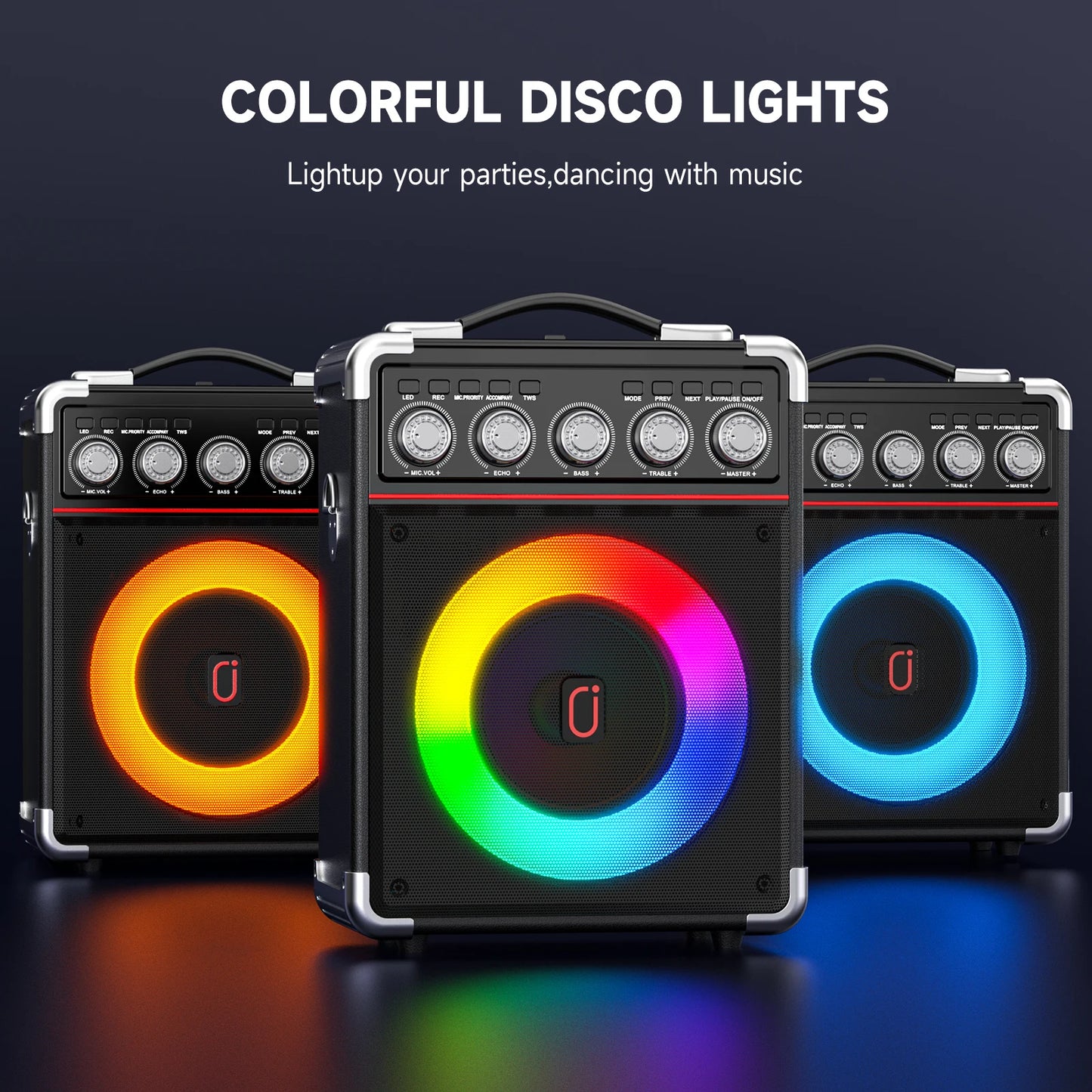 FanFun Karaoke Speaker Bluetooth 2 Microphones LED Light Portable Outdoor