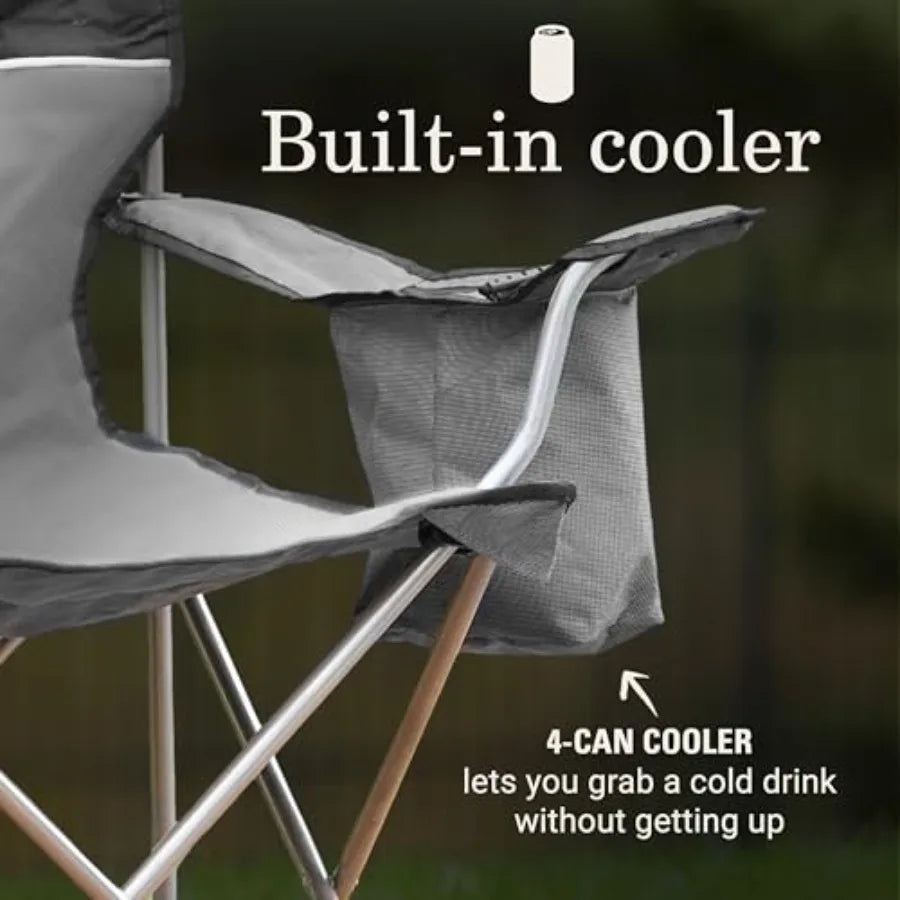 Portable Camping Chair With Four Can Cooler Cushioned Seat And Cup Holder
