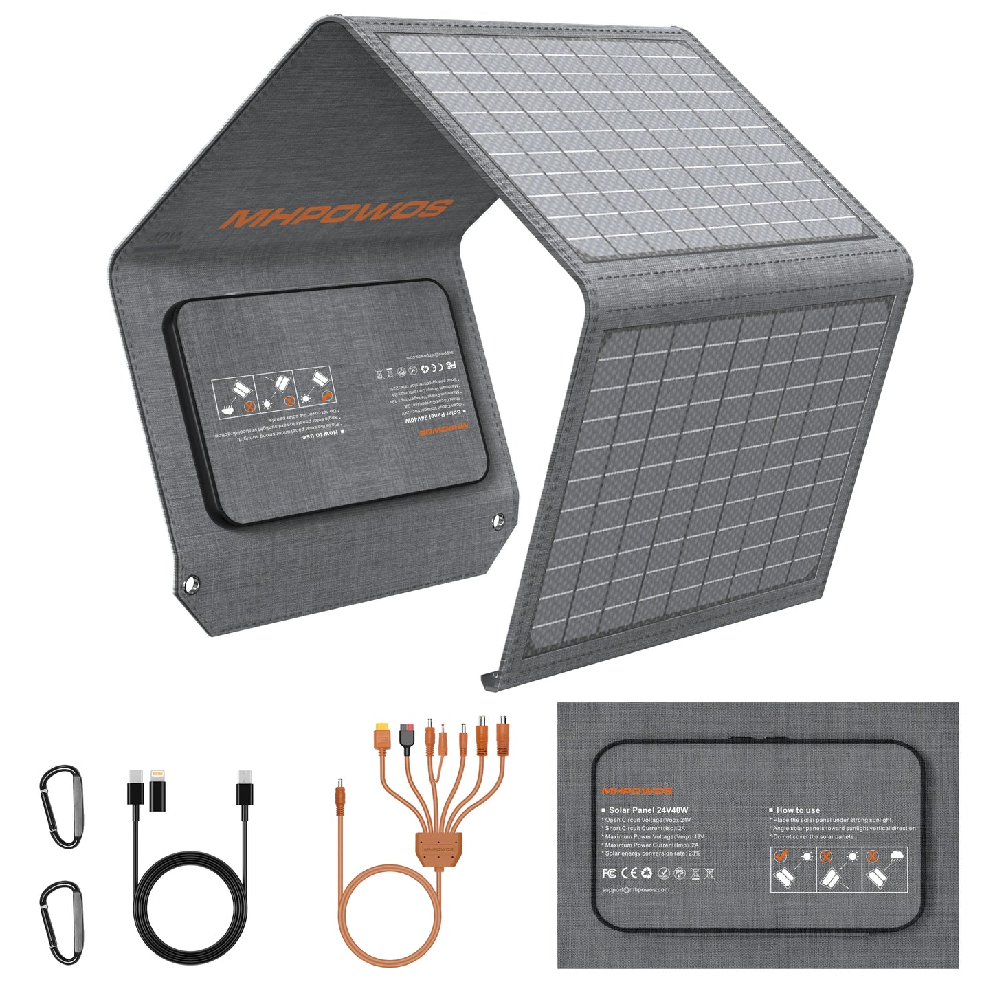 MHPOWOS 40W Foldable Solar Panel USB Charger For Camping