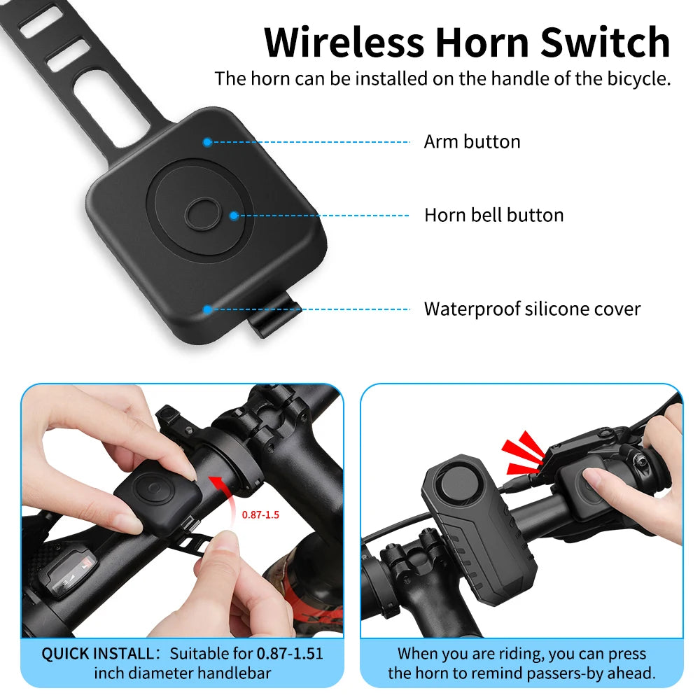 WSDCAM Wireless Bike Alarm IP65 Waterproof Vibration 113dB Anti Theft