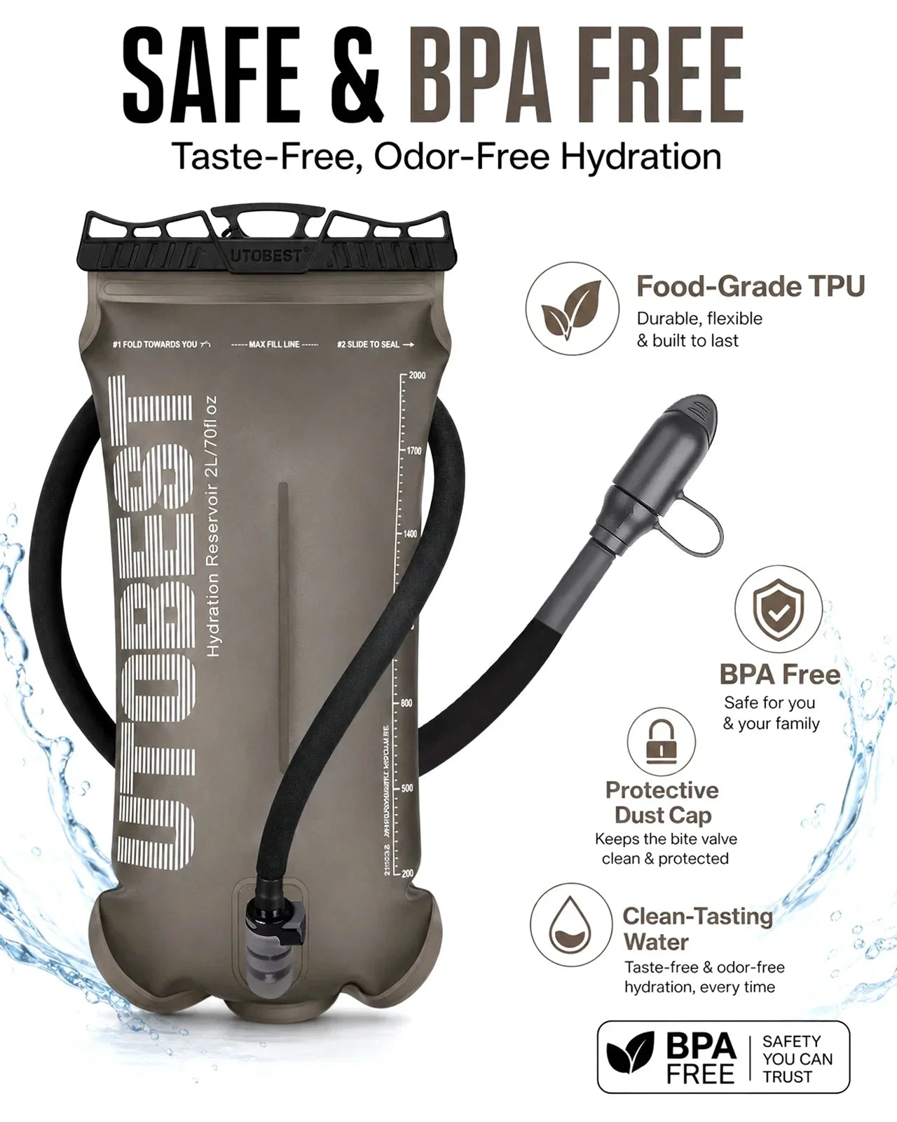 UTOBEST Hydration Water Bladder Reservoir for Camping Cycling Hiking