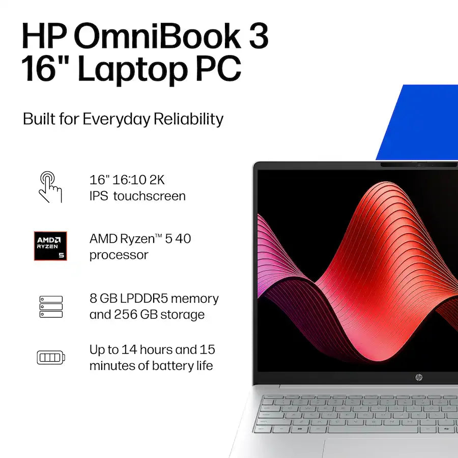 HP OmniBook 3 Touchscreen Laptop AMD Ryzen 5 1TB SSD