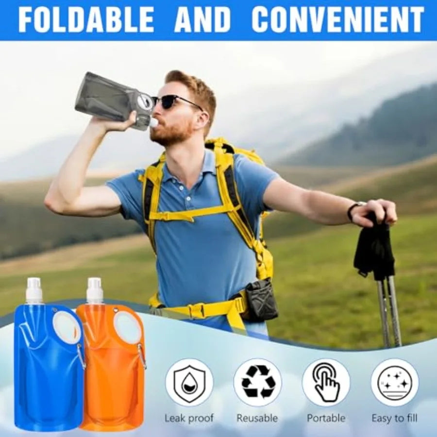 Foldable Collapsible Water Bottle With Carabiner Reusable Leak Proof