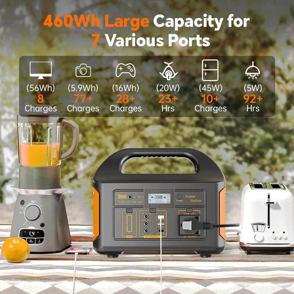 GaiaRay 300W 500W Portable Solar Generator 460.8Wh LiFePO4 Power Station