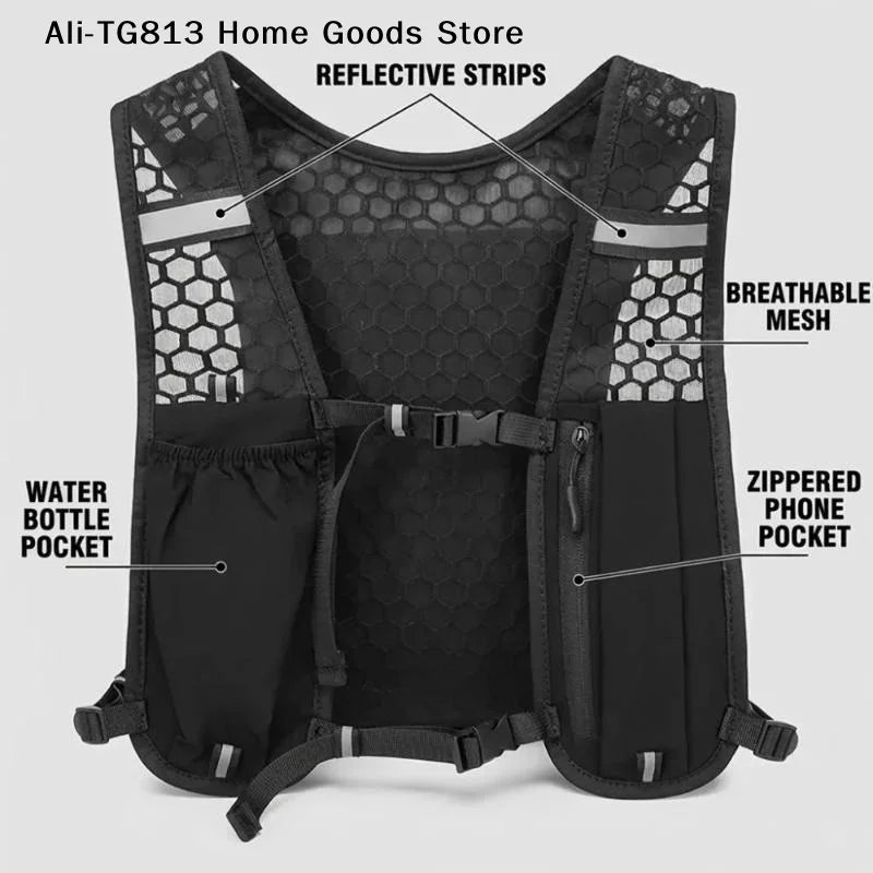 Lightweight Reflective Running Hydration Vest With Adjustable Chest Strap