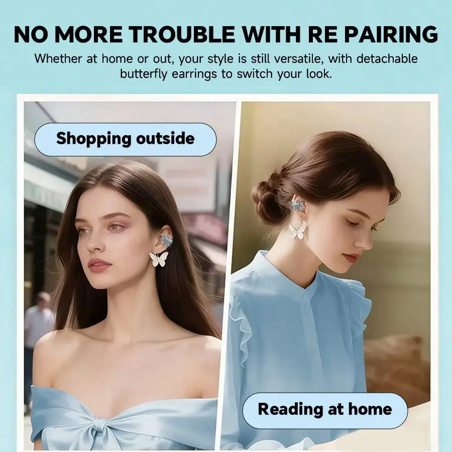 VIKEFON Butterfly Clip-On Open-Ear Bluetooth Earphones