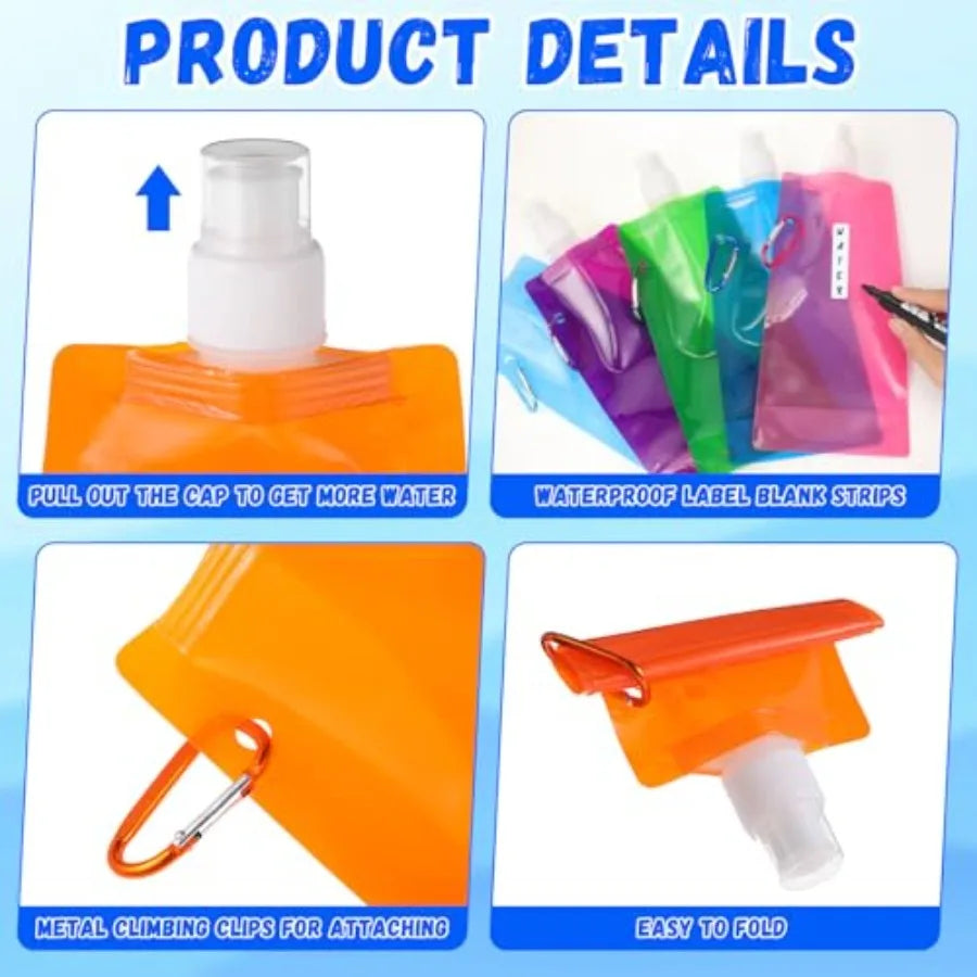 3 Pack Collapsible Water Bottles Reusable Foldable Carabiner Leakproof