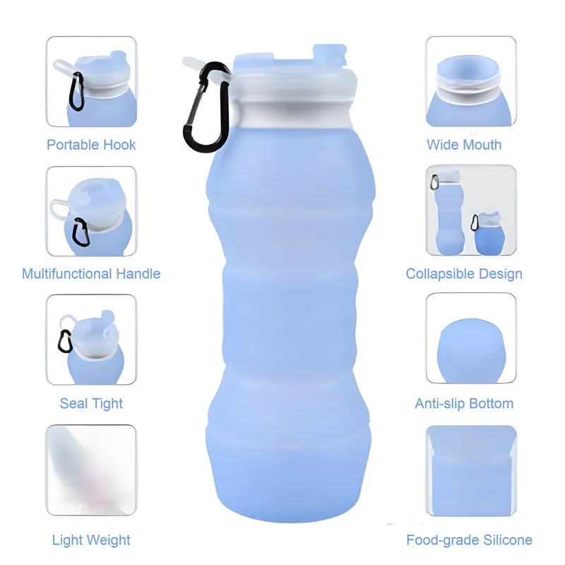 Collapsible BPA Free Silicone Water Bottle Foldable Travel Bottle