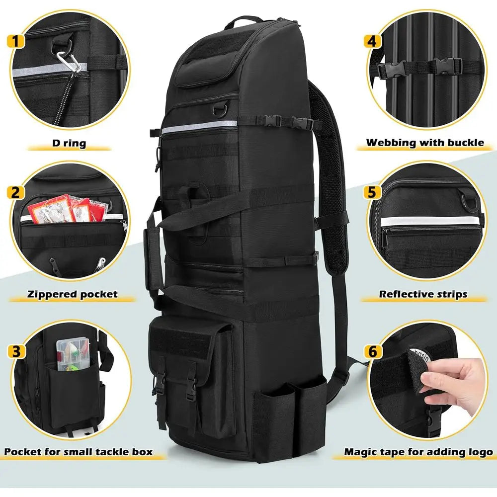 Fishing Backpack 8 Rod Capacity With Gear Storage And Molle System