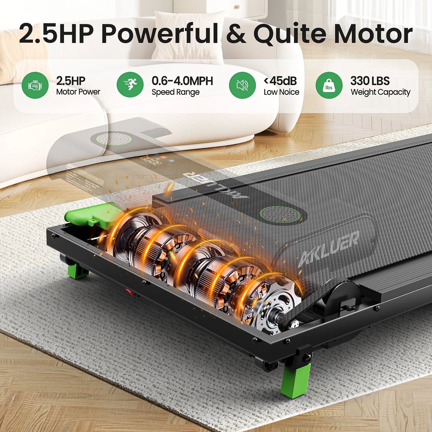 AKLUER Under Desk Treadmill 2.5HP With LED Display Compact
