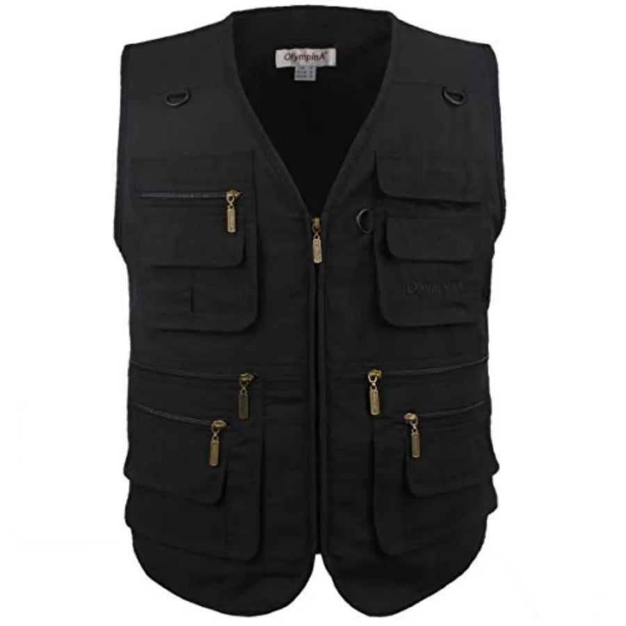 Mens Poplin Outdoor Travel Multi Pocket Fishing Vest