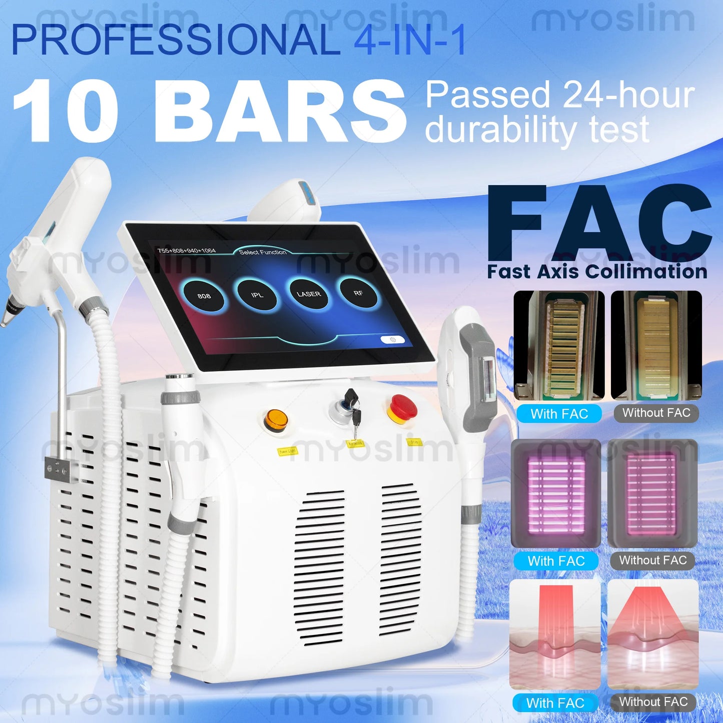 Myoslim 5000W RF 808 Diode IPL Hair Removal Machine 4in1