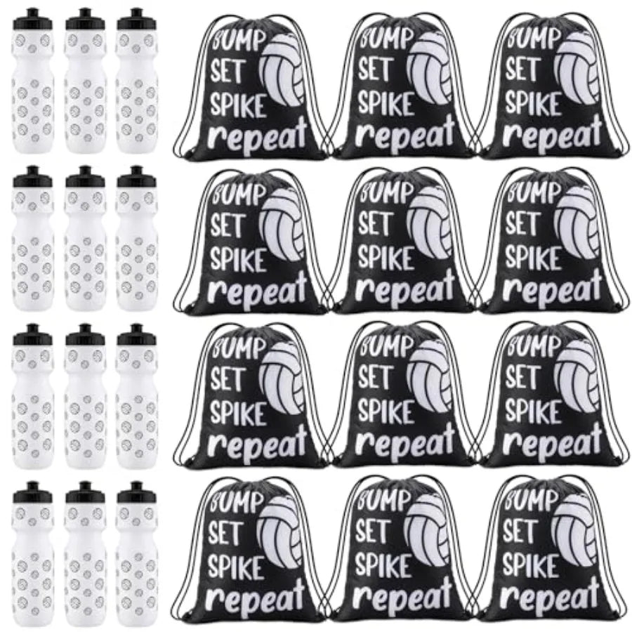Volleyball Sports Water Bottle With Drawstring Bag Set