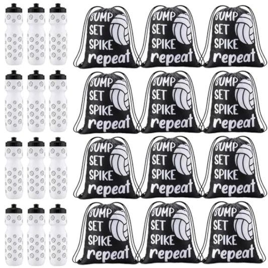 Volleyball Sports Water Bottle With Drawstring Bag Set