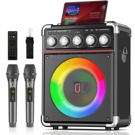 FanFun Karaoke Speaker Bluetooth 2 Microphones LED Light Portable Outdoor