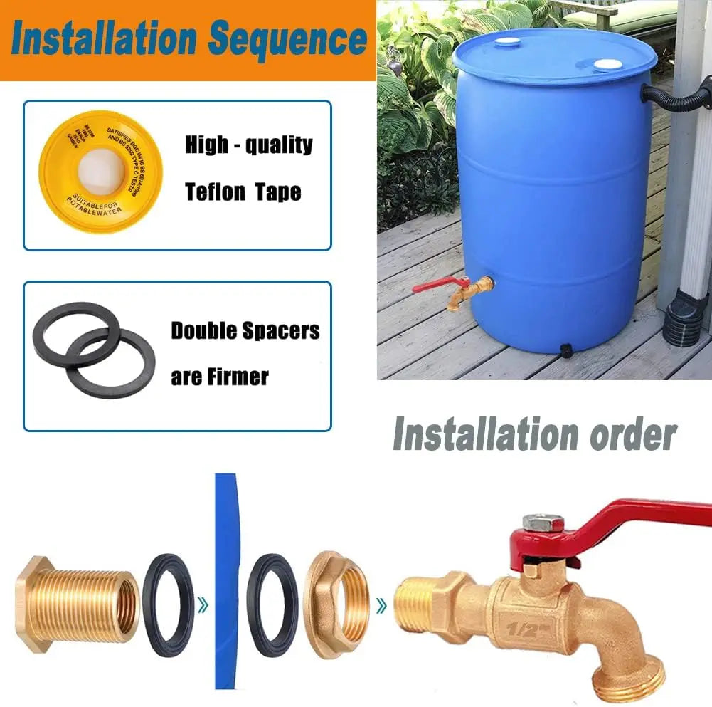 Rain Barrel Spigot Kit Brass Faucet For Water Collection