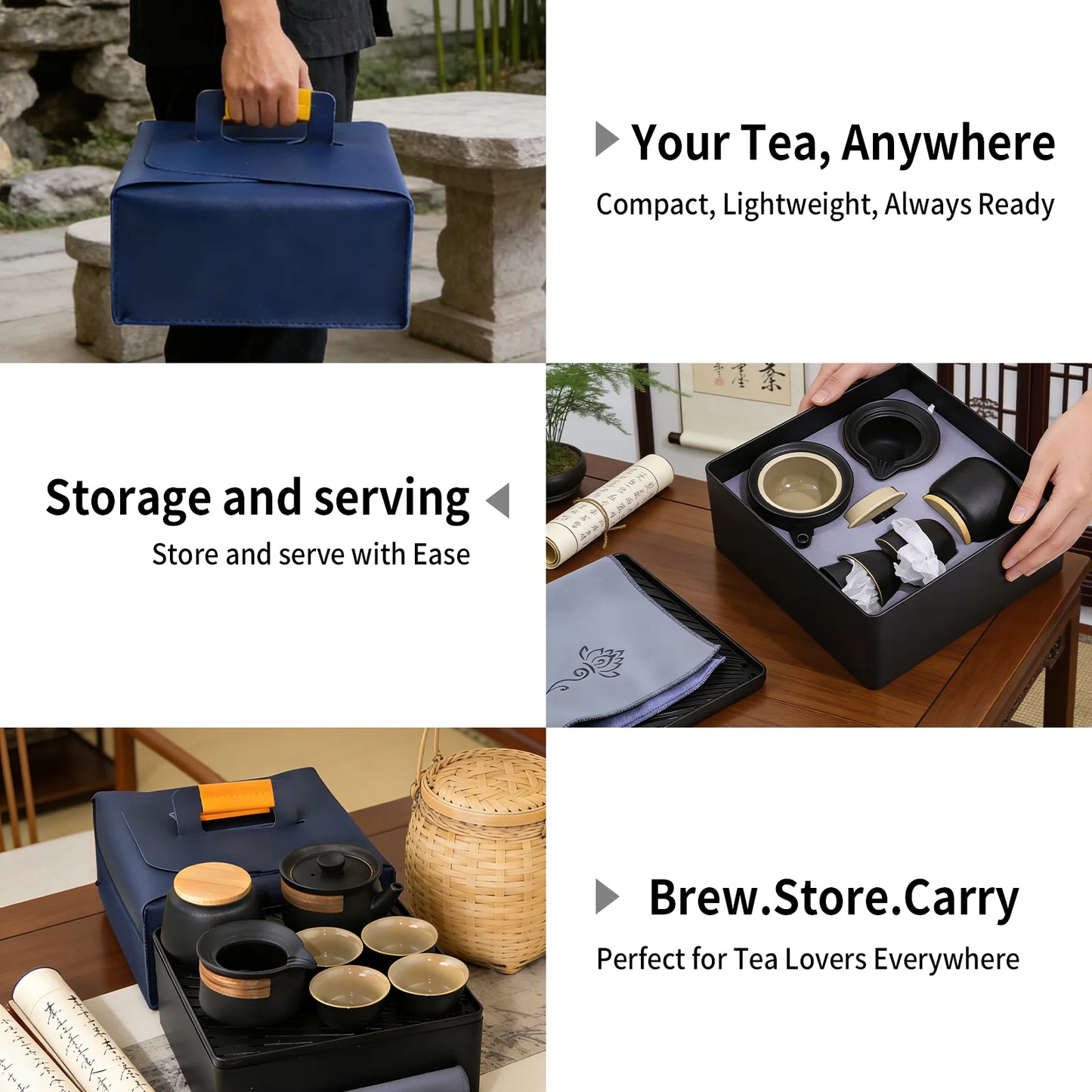 Portable Travel Tea Set For Outdoor Brewing With Four Cups
