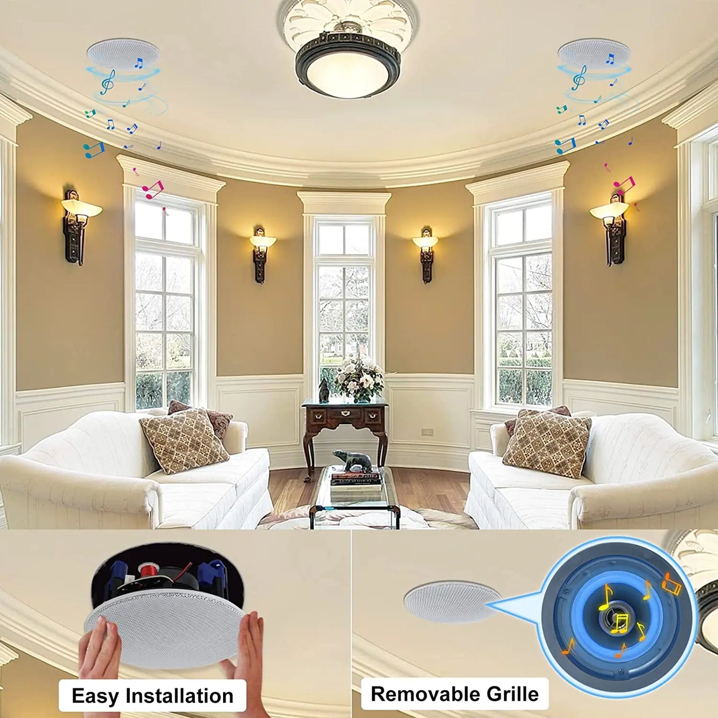 Herdio Ceiling Mounted Waterproof Speaker For Bathroom Kitchen And Office