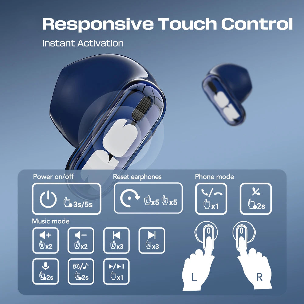 F26E12 Wireless Bluetooth Earbuds Touch Controls And Built In Mic