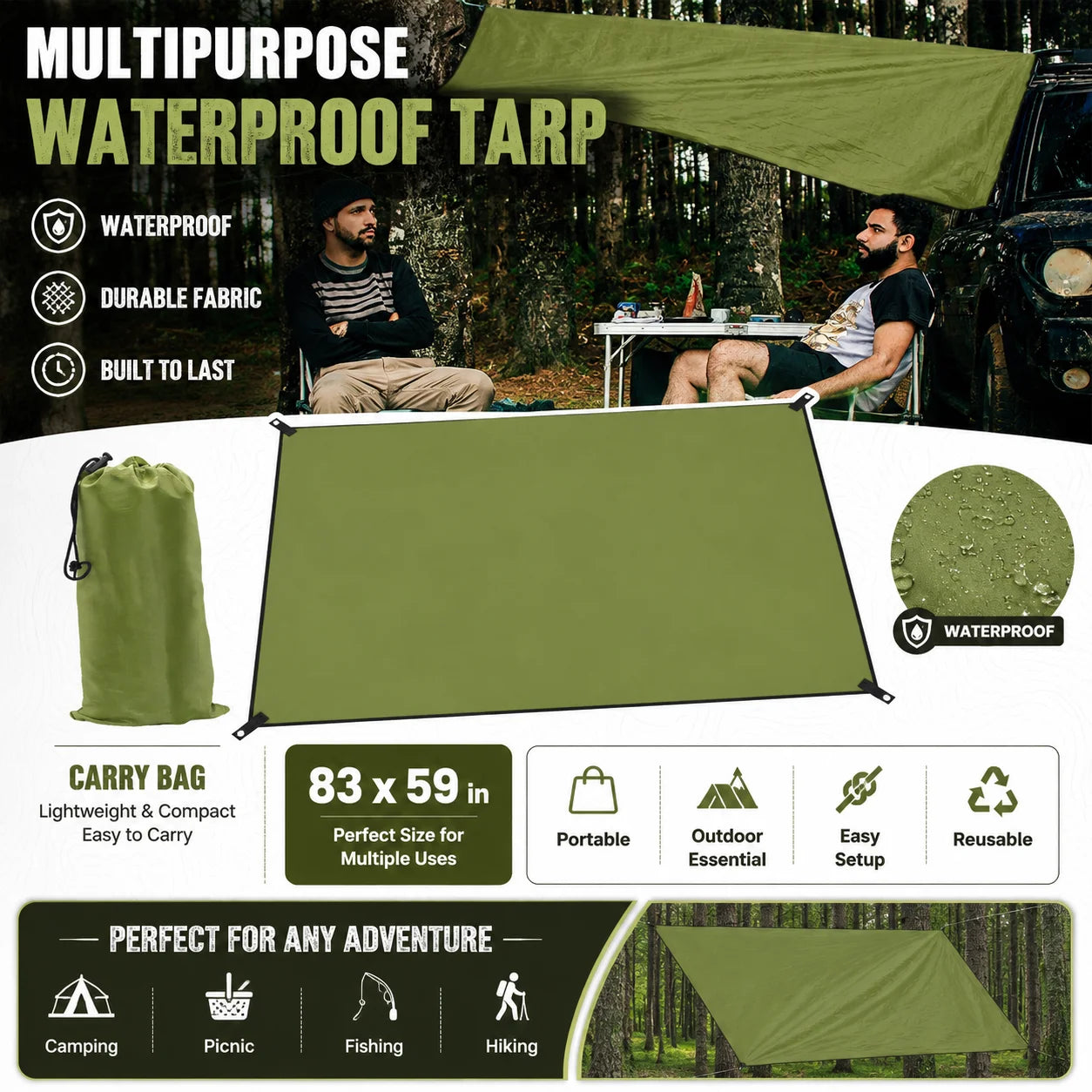 Durable Outdoor Waterproof Tarp Camping Shelter Ground Sheet With Grommets