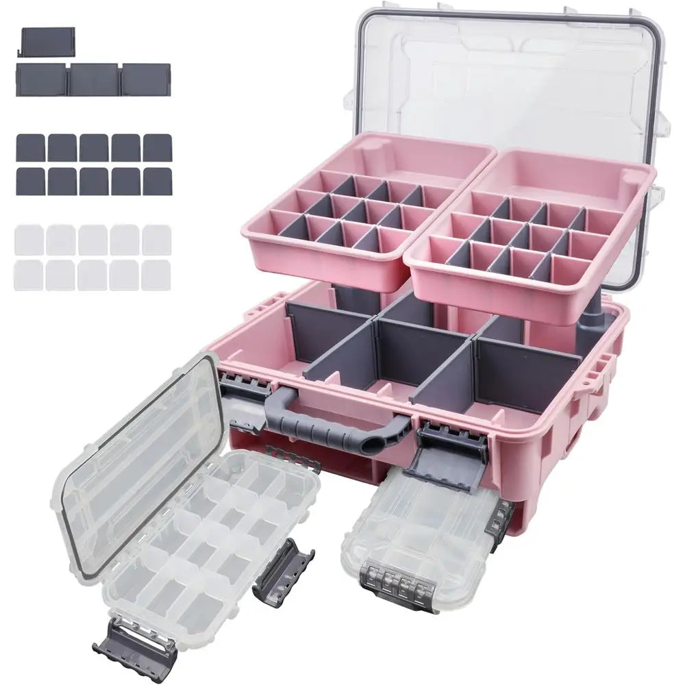 Portable Waterproof Fishing Tackle Box With Double Compartments