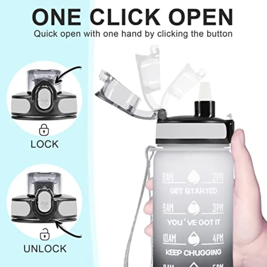 Motivational Water Bottle Leakproof BPA Free Times To Drink Straw