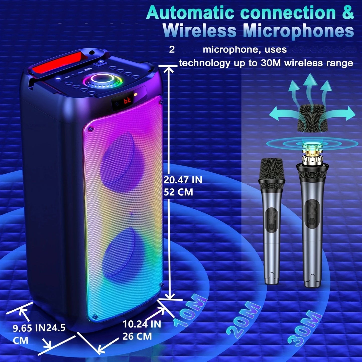 FanFun Wireless Bluetooth Karaoke Speaker With 2 Microphones