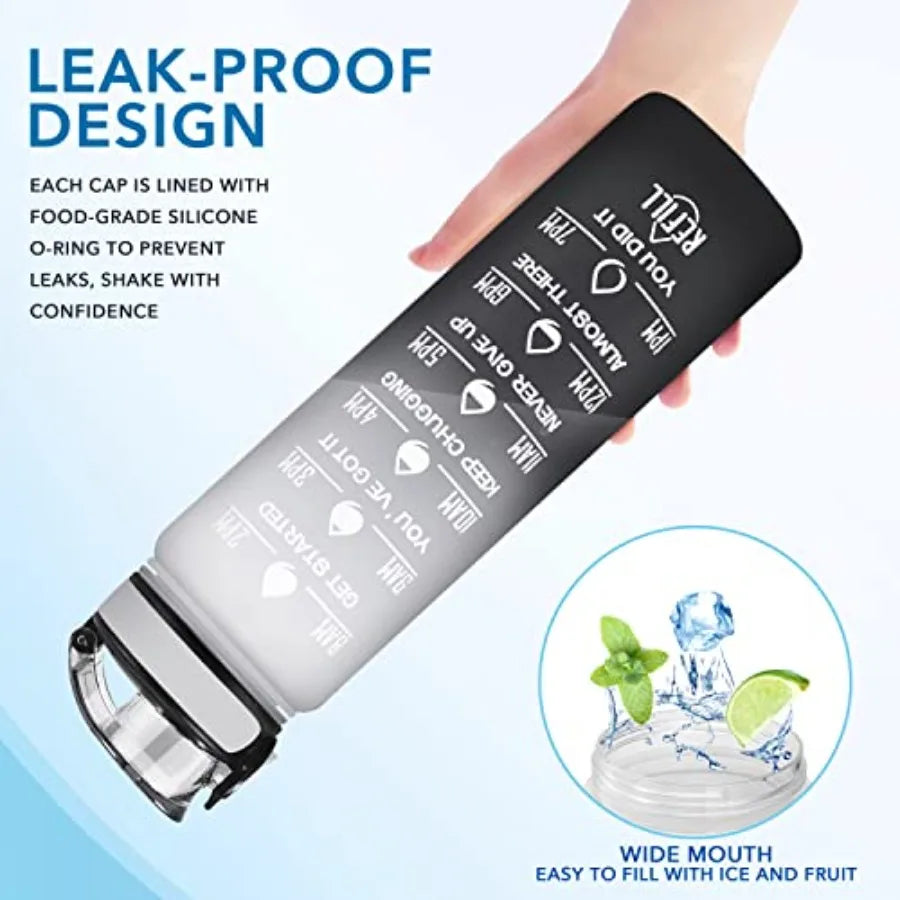 Motivational Water Bottle Leakproof BPA Free Times To Drink Straw