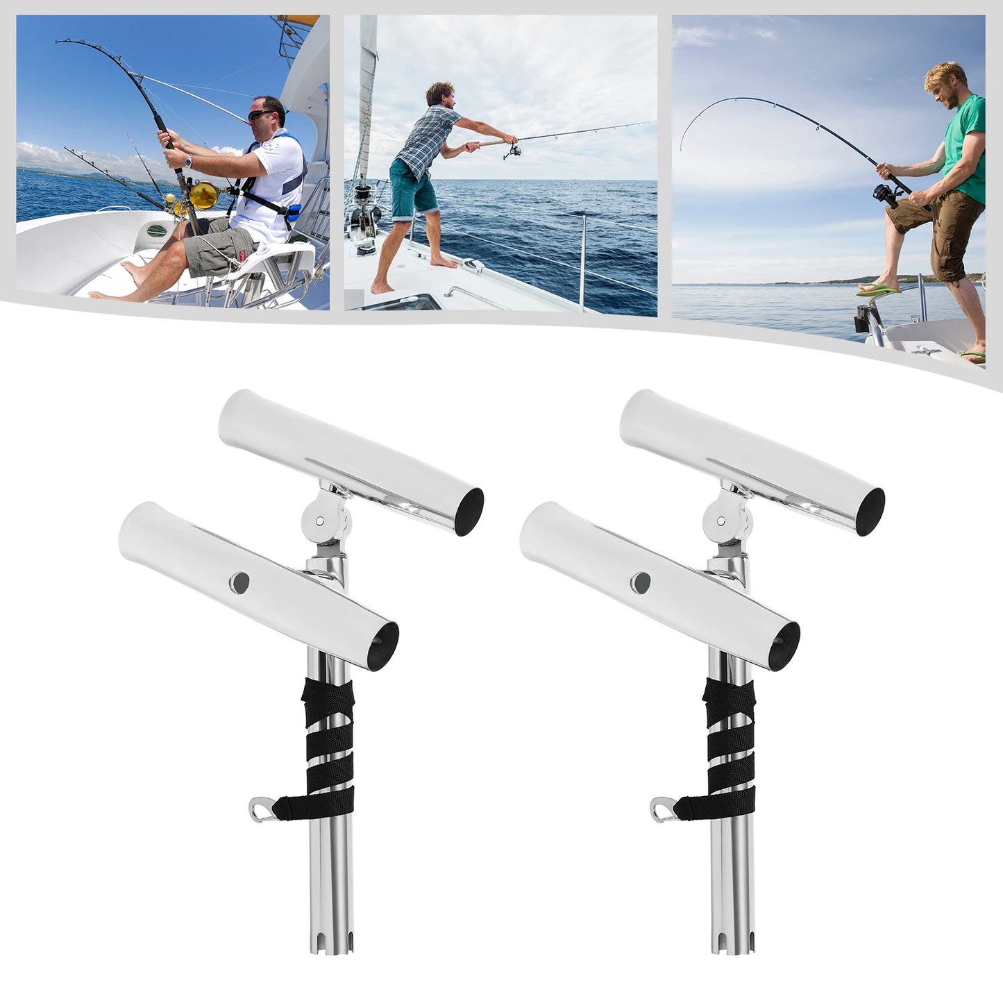 Dual Fishing Rod Holder Stainless Steel Double Head Rail Mount