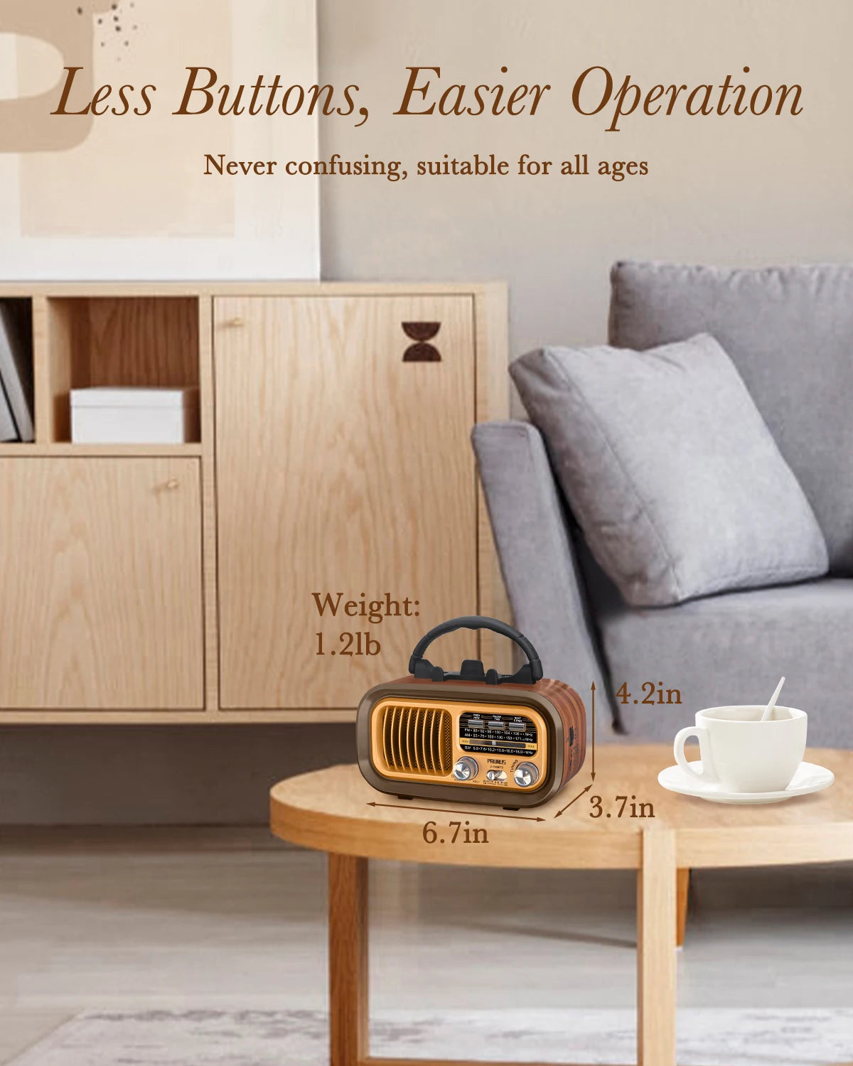 PRUNUS J150 Retro Bluetooth AM FM Portable Radio Solar Rechargeable
