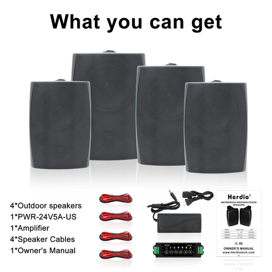 Herdio 4 Pack Outdoor Waterproof Bluetooth Speakers 800W With Amplifier