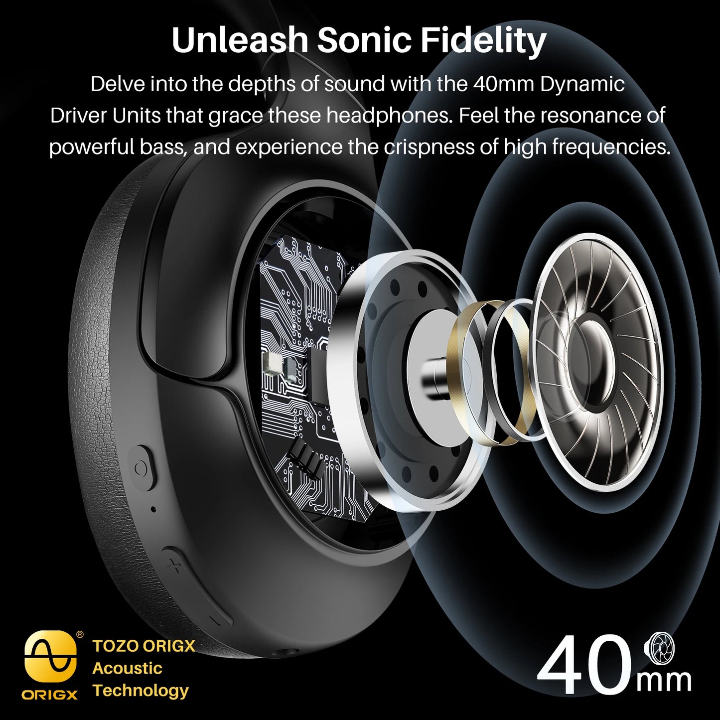 TOZO Refurbished HiRes Over Ear Headphones With ANC Wireless