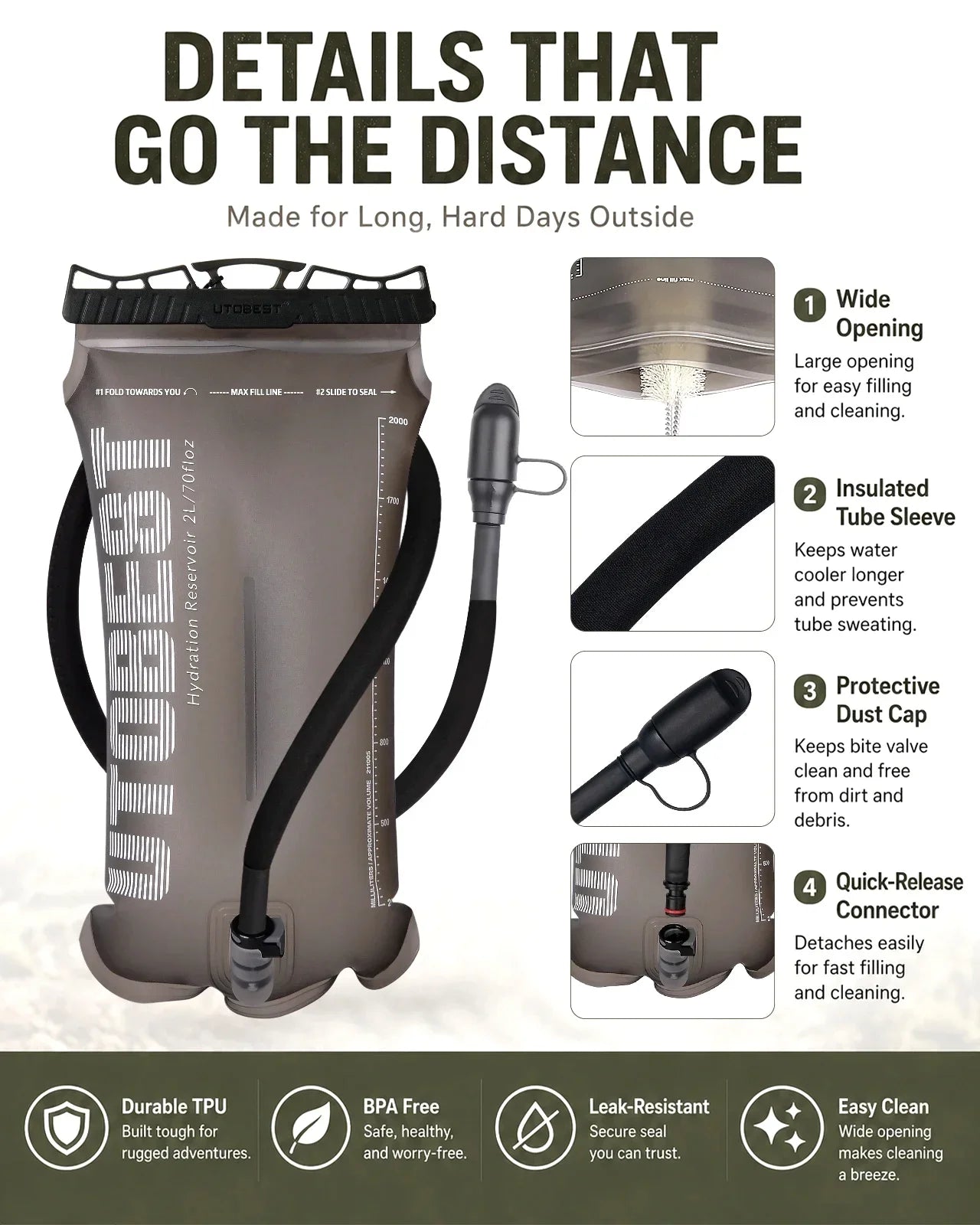 UTOBEST Hydration Water Bladder Reservoir for Camping Cycling Hiking