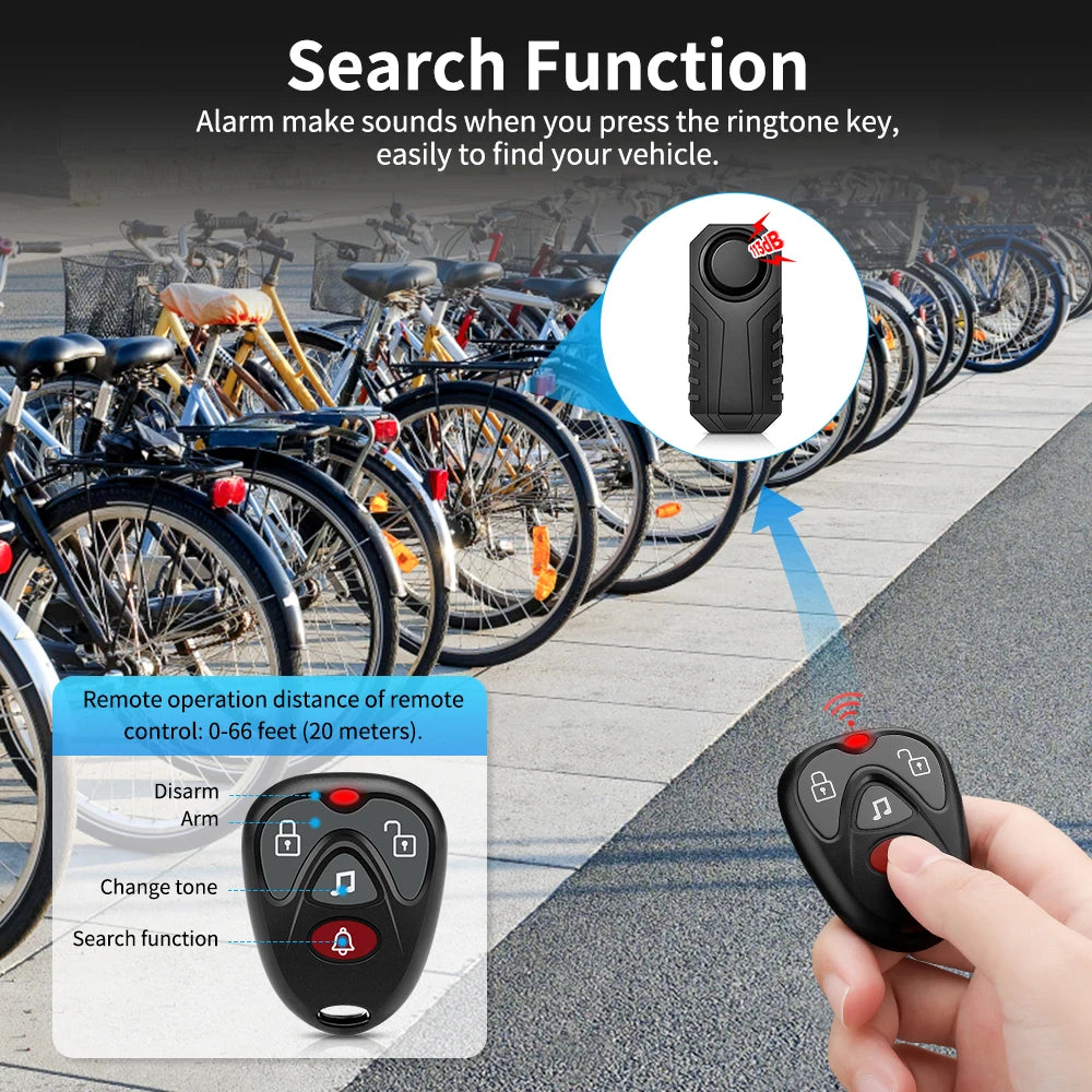 WSDCAM Wireless Bike Alarm IP65 Waterproof Vibration 113dB Anti Theft
