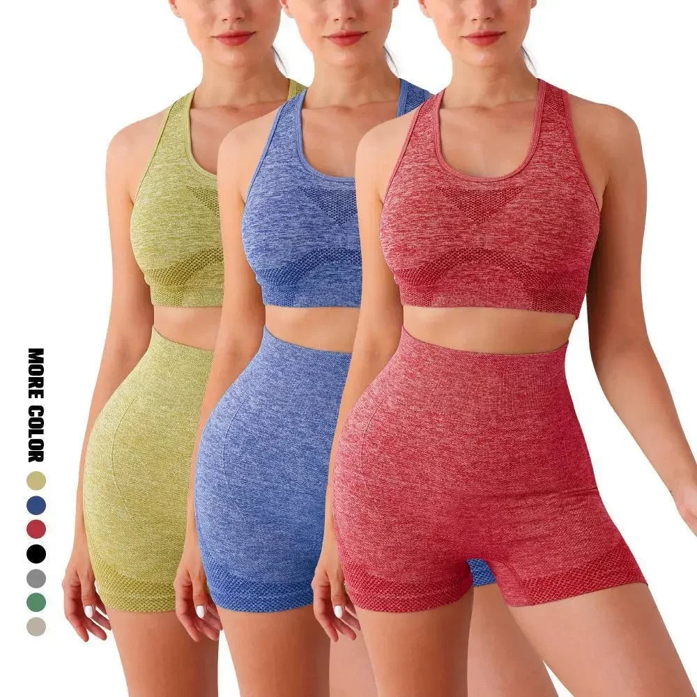 Yoga Set Women Sports Bra Shorts Leggings Seamless Workout Wear