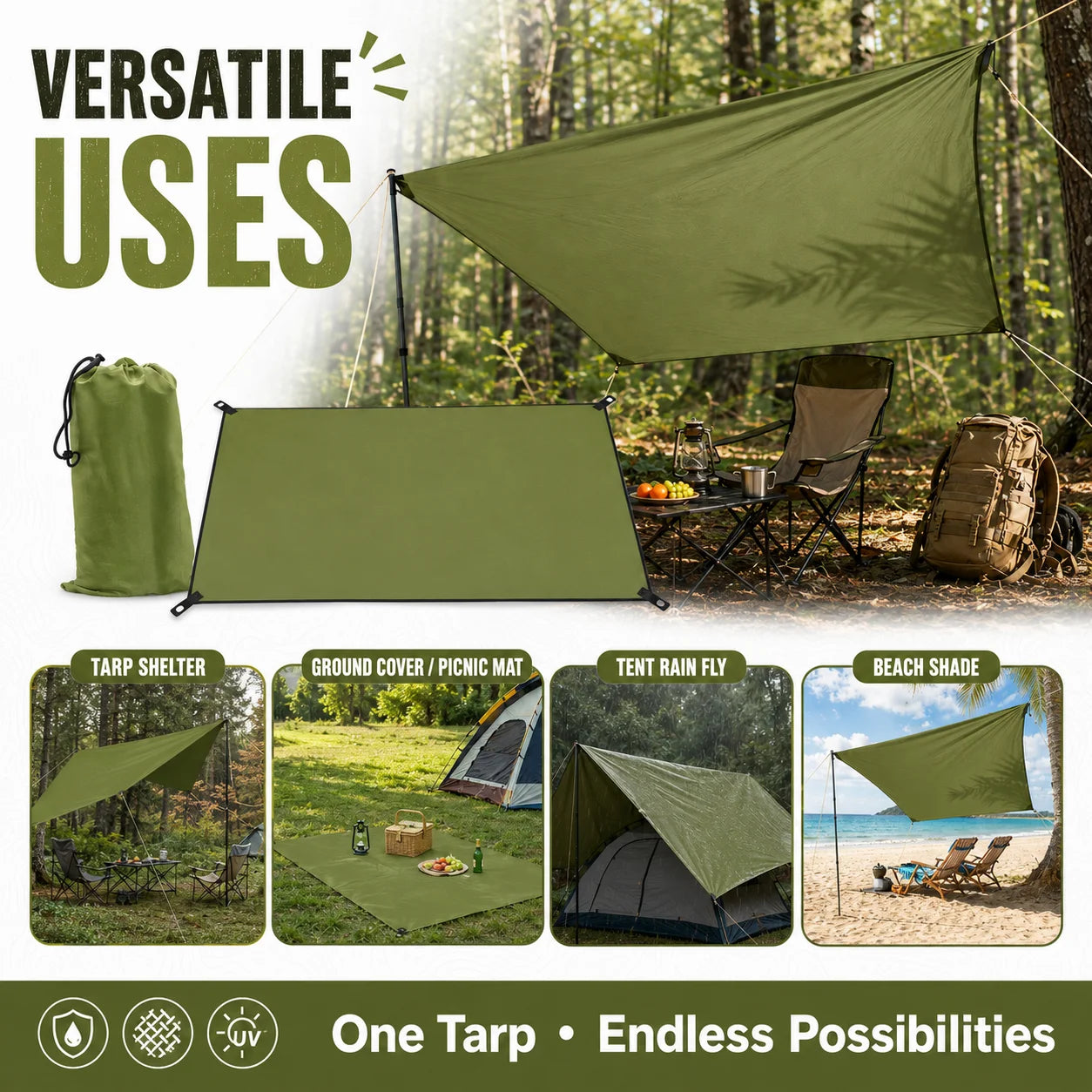 Durable Outdoor Waterproof Tarp Camping Shelter Ground Sheet With Grommets