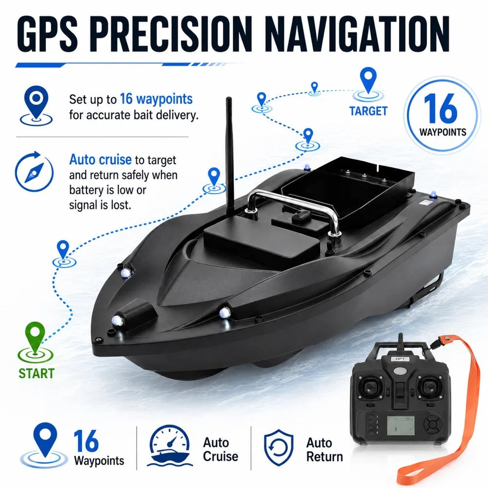 Remote Control Bait Boat With GPS Night Vision Lights