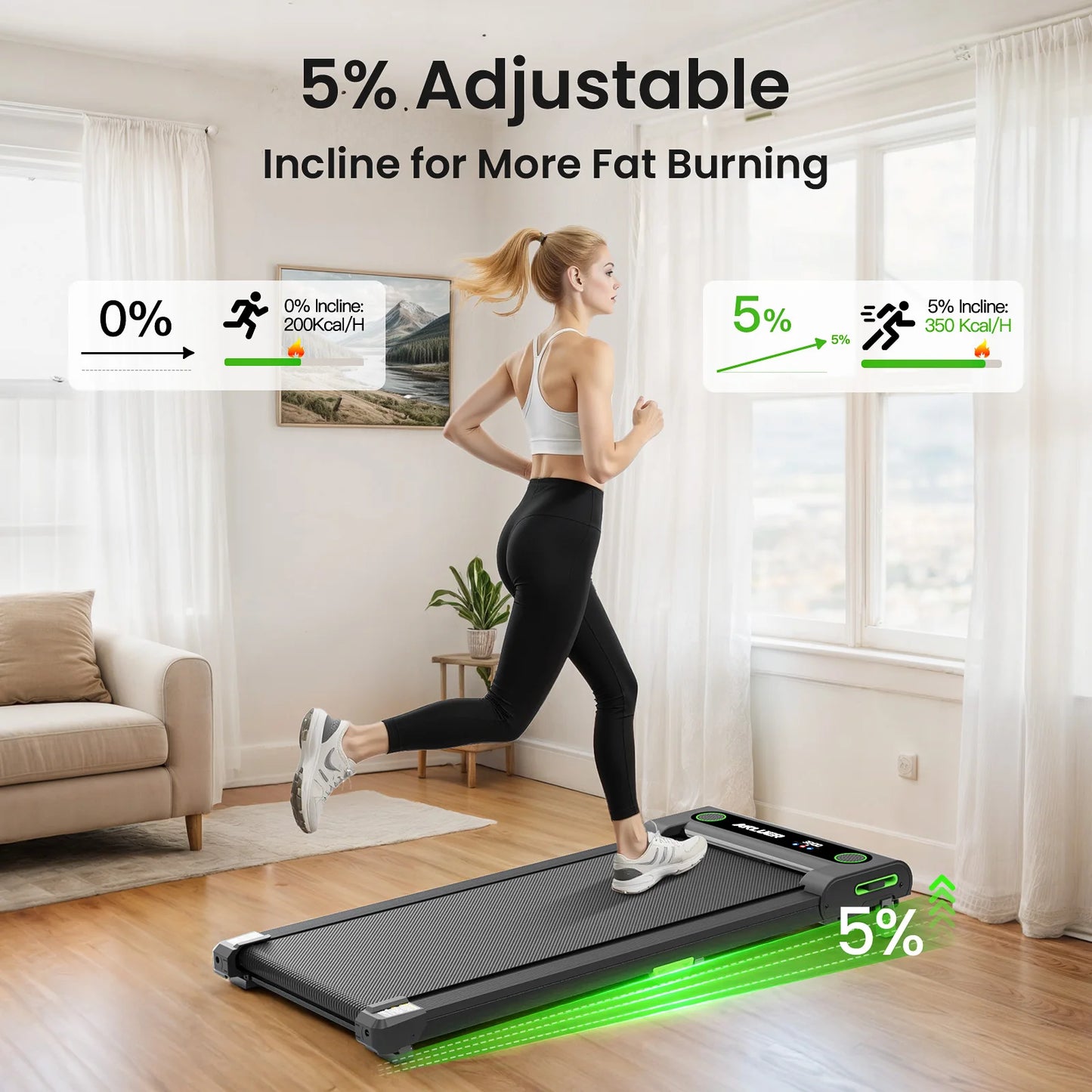 AKLUER Under Desk Treadmill 2.5HP With LED Display Compact