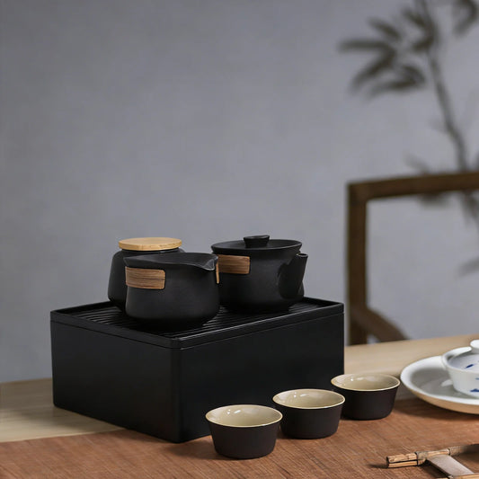 Portable Travel Tea Set For Outdoor Brewing With Four Cups