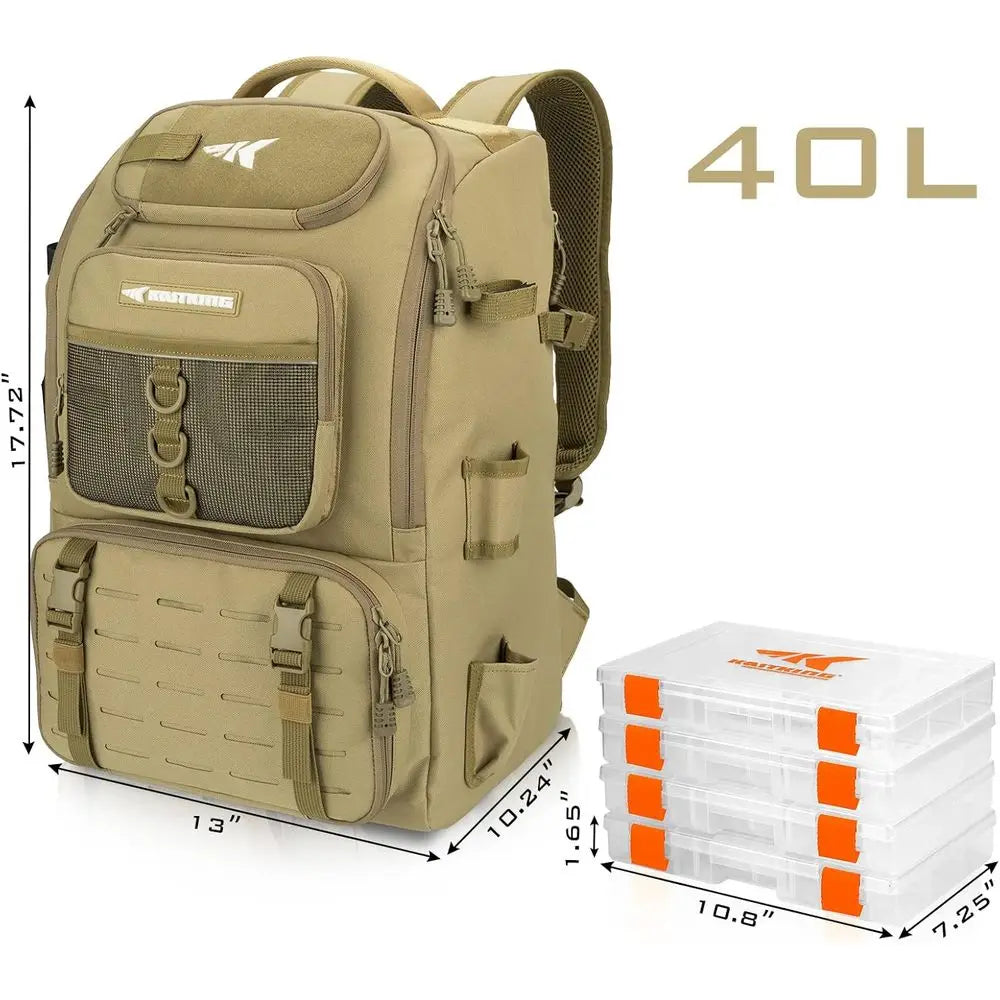 Fishing Tackle Backpack With Rod Holder And Four Tackle Boxes