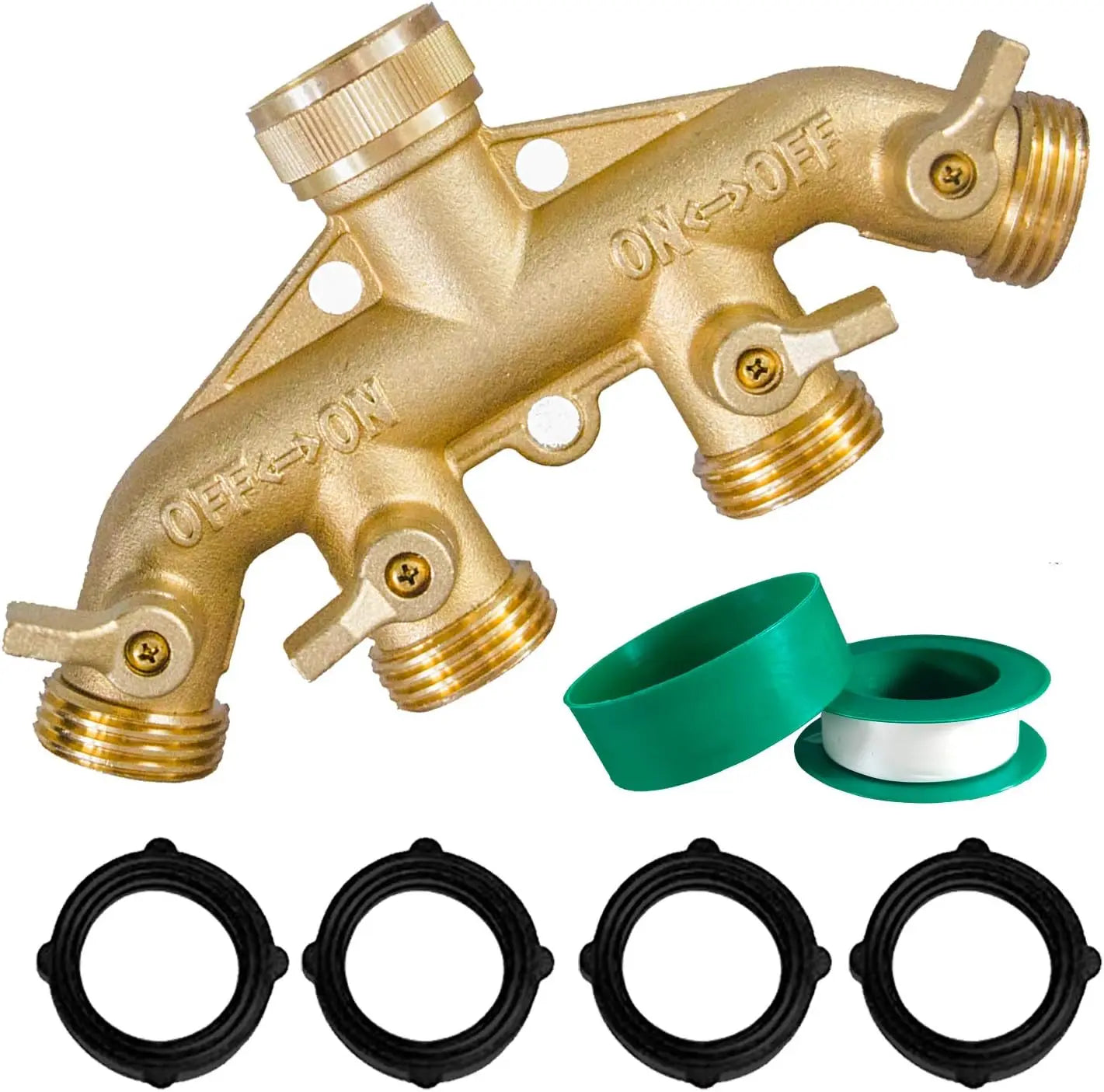 Solid Brass Garden Hose Splitter 2 Way With 2 Valves