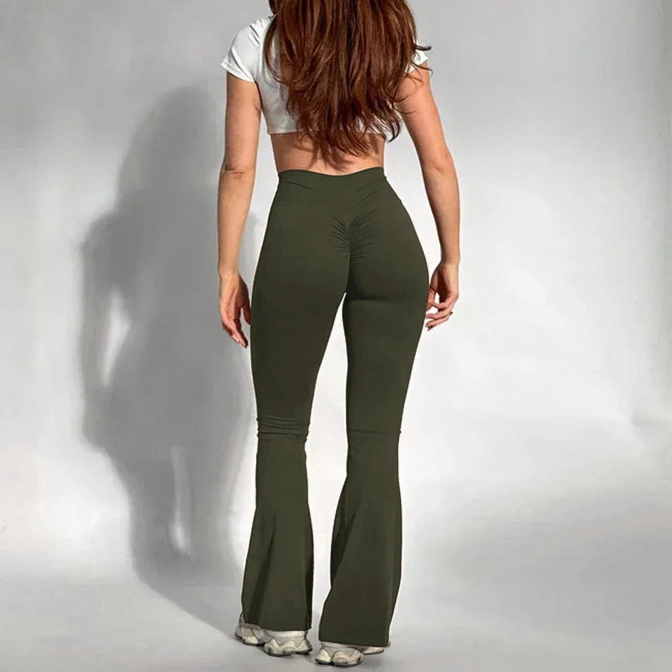Women Yoga Flare Trousers High Waist Wide Leg With Pockets
