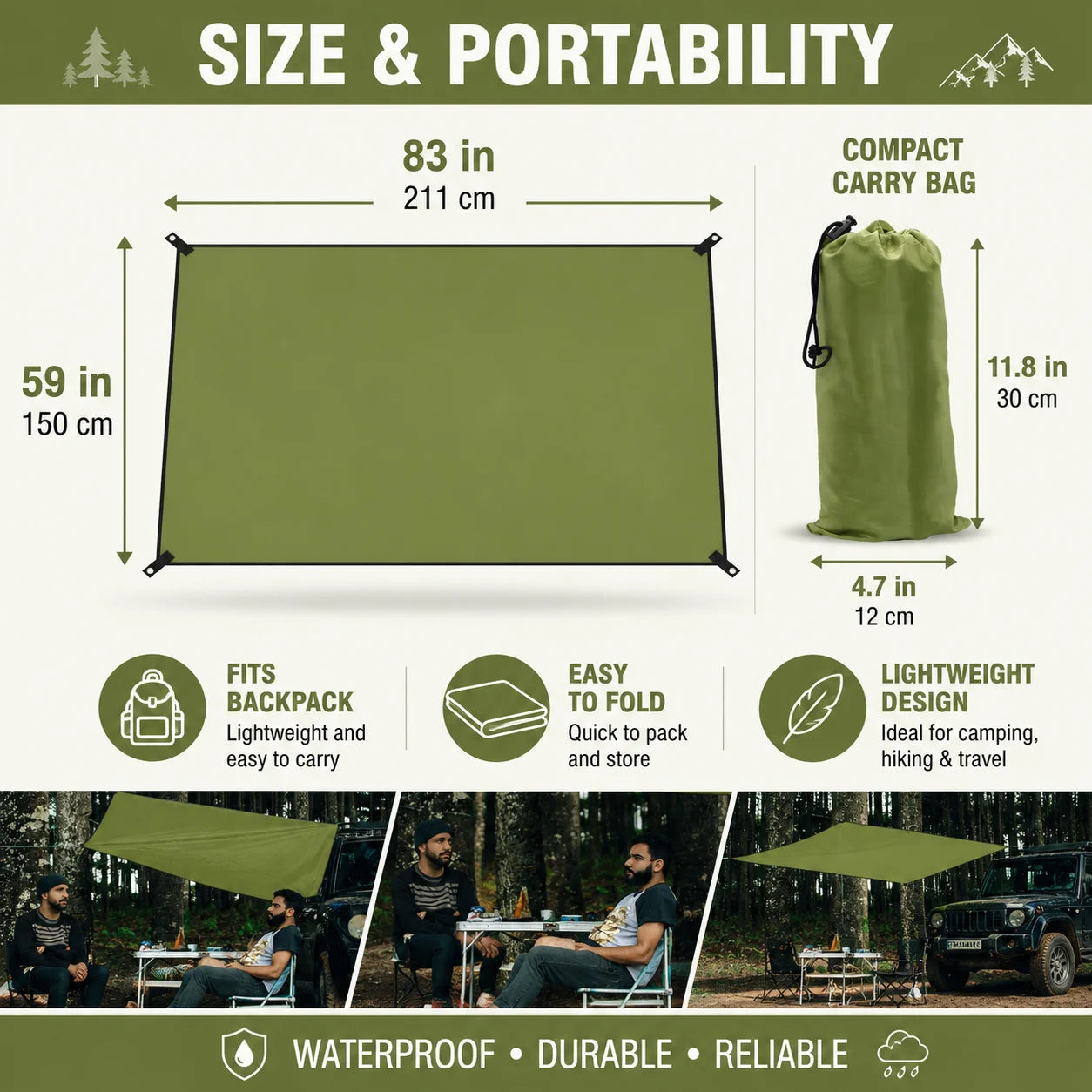 Durable Outdoor Waterproof Tarp Camping Shelter Ground Sheet With Grommets