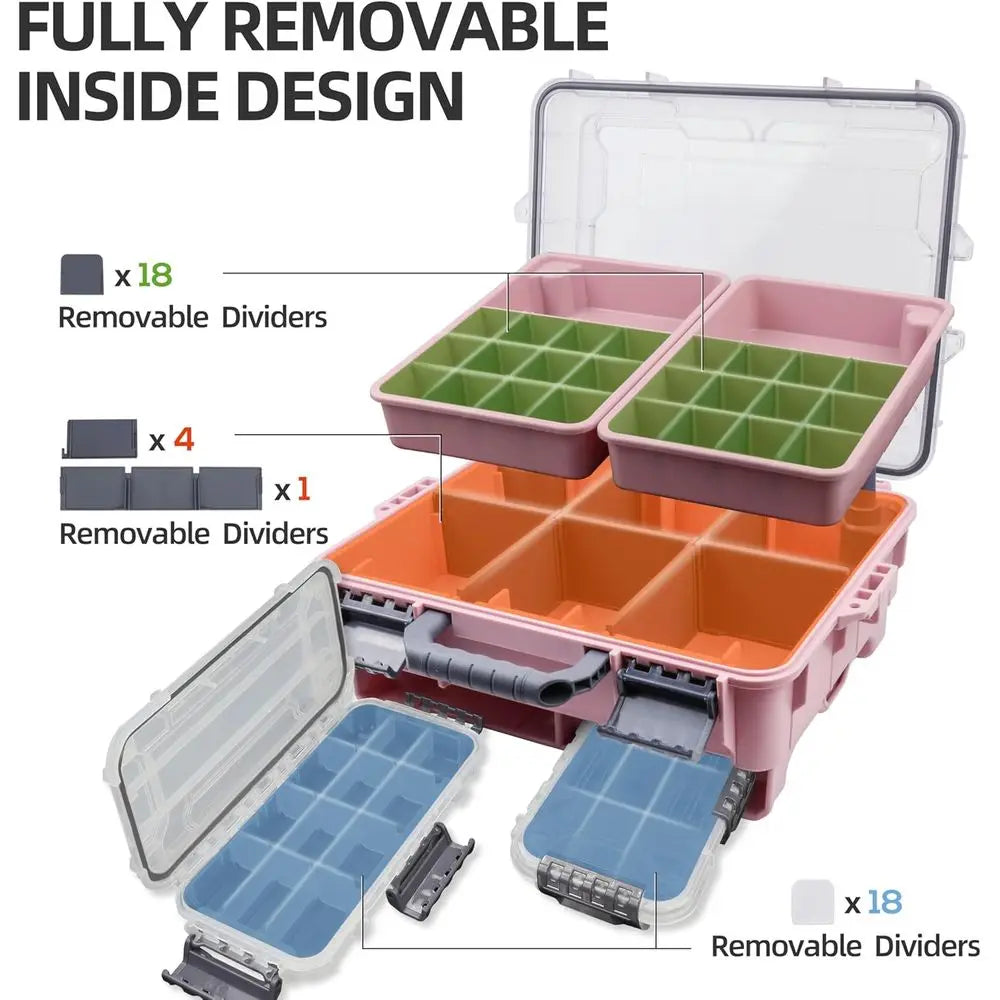 Portable Waterproof Fishing Tackle Box With Double Compartments